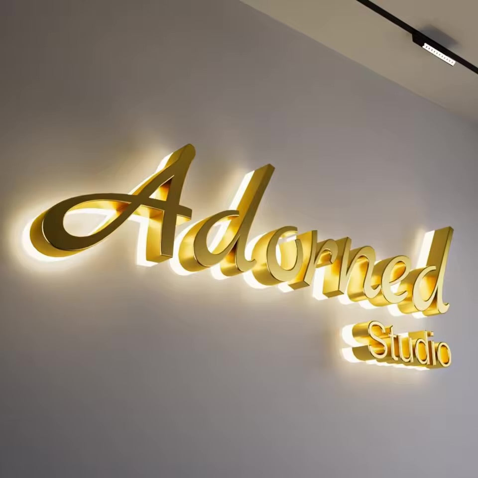 Custom 3D Letter Business Large Illuminated Sign Metal Backlit Signage LED for Store Company Signage Metal Neon