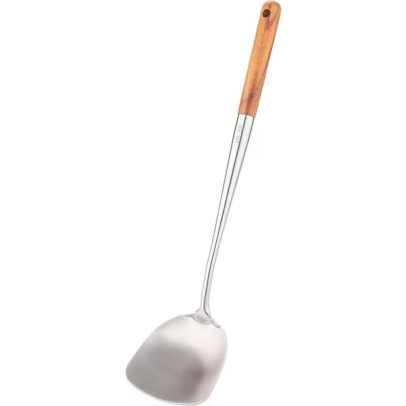 Wok Spatula and Ladle, Skimmer Spoon, Slotted Turner Spatula Set, Stainless Steel Kitchen Utensils Sets, with wooden handle