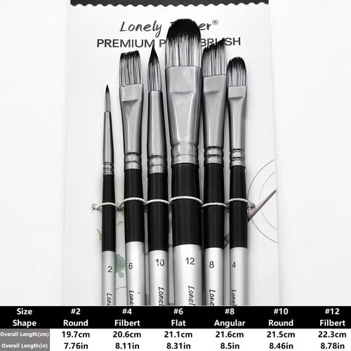 6pcs Professional Artist Paint Brush Set - Different Tips - Round, Filbert, Flat, Angle for Acrylic, Oil, Watercolor Painting