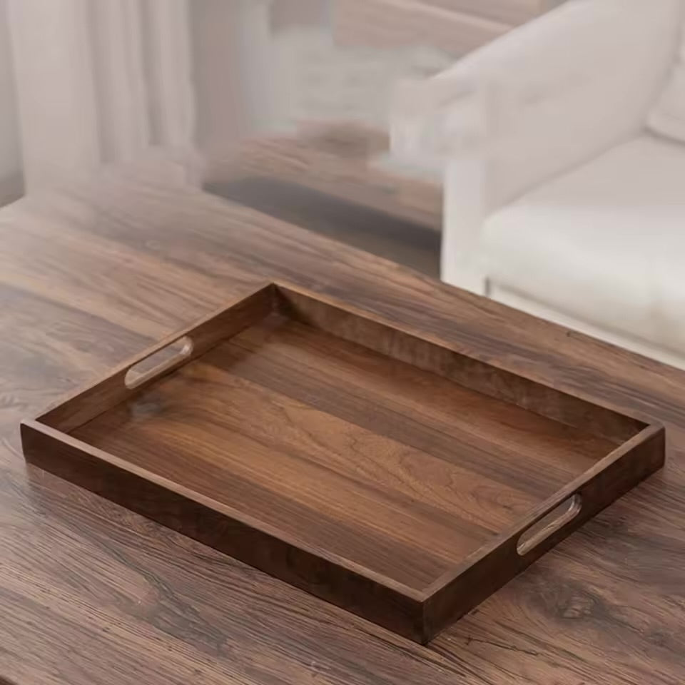 Retro Rectangular Storage Tray Black walnut color household Tea Tray Solid Wood Bamboo Storage Plate Home Kitchen