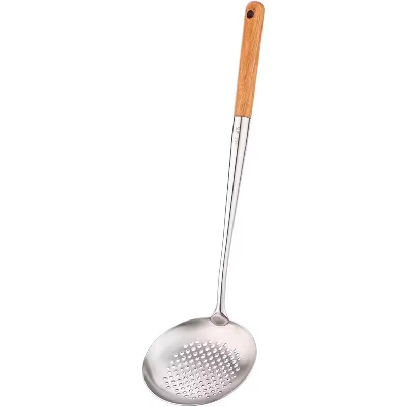 Wok Spatula and Ladle, Skimmer Spoon, Slotted Turner Spatula Set, Stainless Steel Kitchen Utensils Sets, with wooden handle