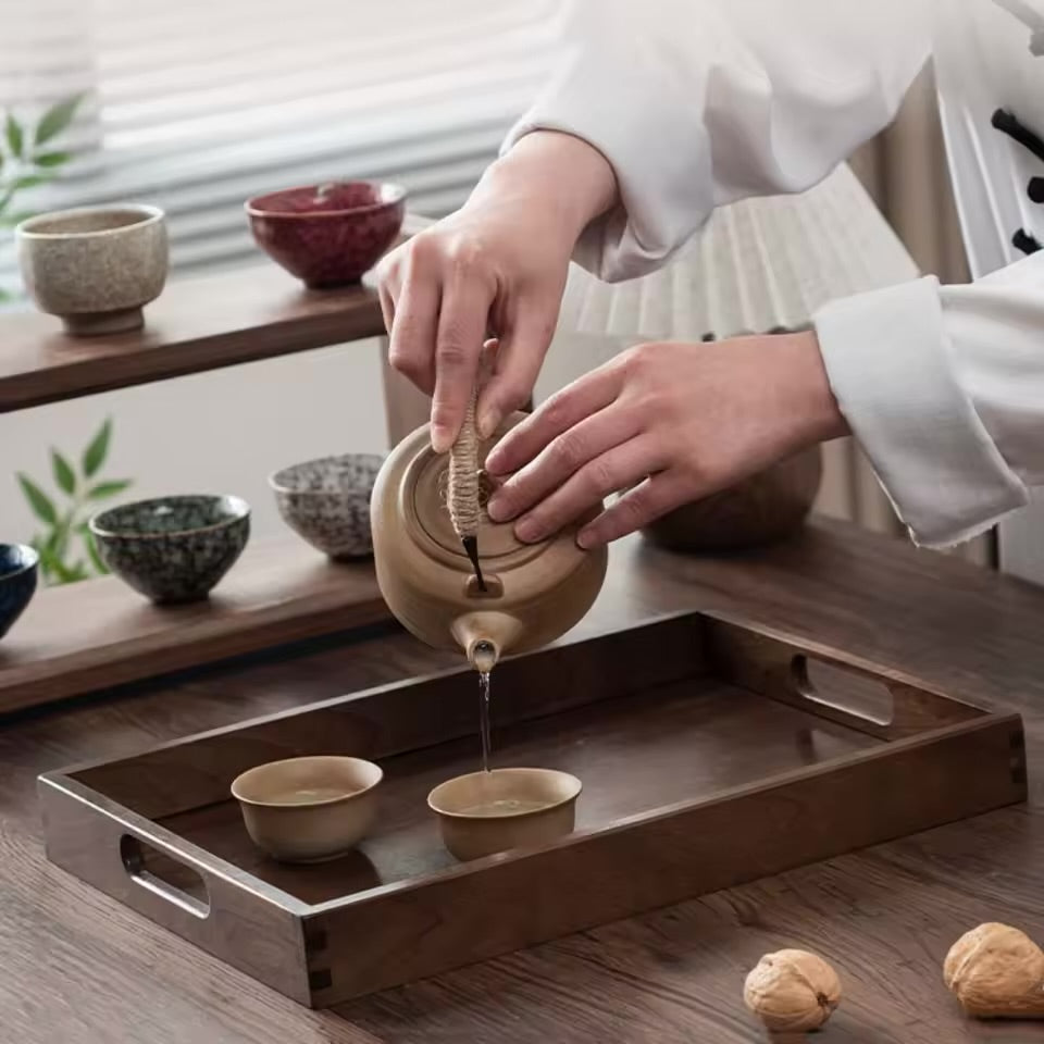 Retro Rectangular Storage Tray Black walnut color household Tea Tray Solid Wood Bamboo Storage Plate Home Kitchen