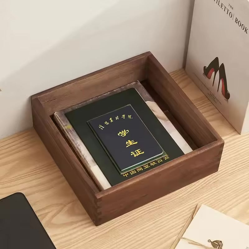 Black Walnut Wood Storage Box Hand Carved Bedroom Jewelry Organizer Modern Desktop Cosmetic Container