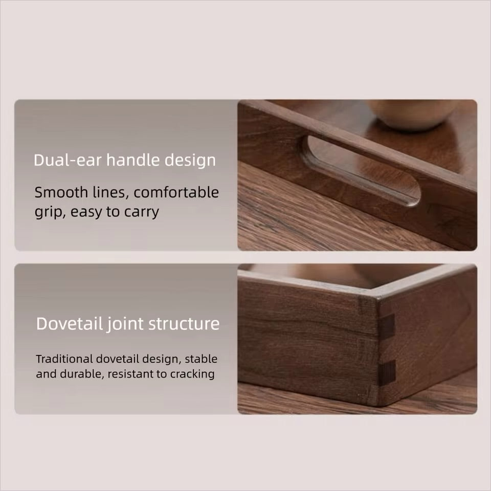 Retro Rectangular Storage Tray Black walnut color household Tea Tray Solid Wood Bamboo Storage Plate Home Kitchen