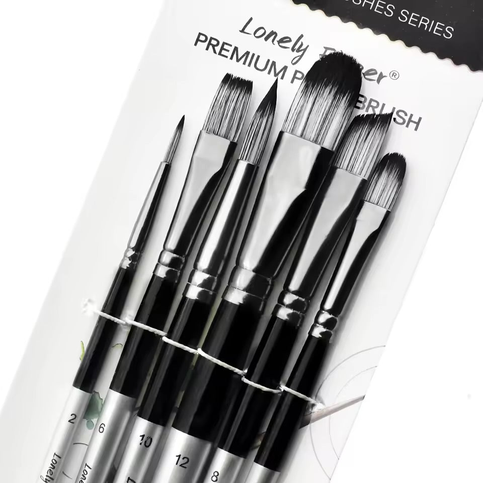 6pcs Professional Artist Paint Brush Set - Different Tips - Round, Filbert, Flat, Angle for Acrylic, Oil, Watercolor Painting