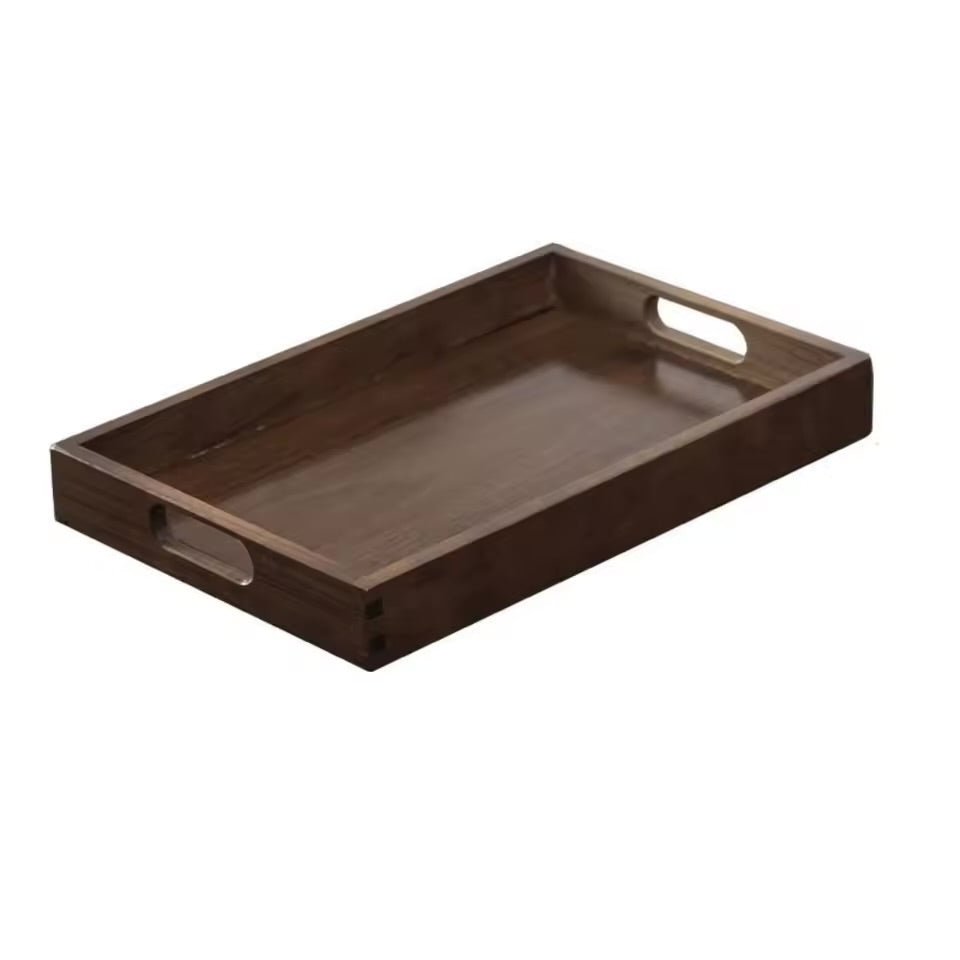 Retro Rectangular Storage Tray Black walnut color household Tea Tray Solid Wood Bamboo Storage Plate Home Kitchen