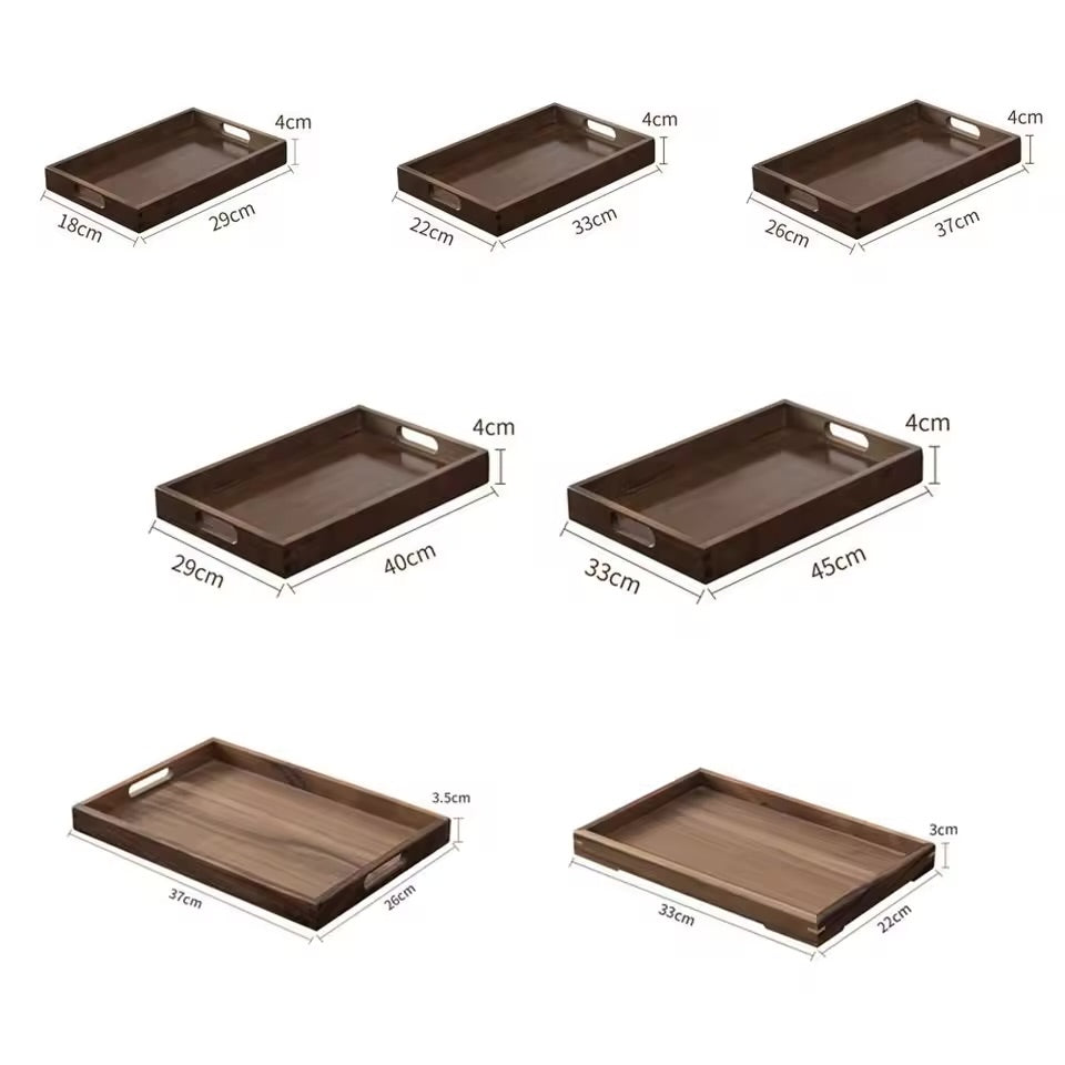 Retro Rectangular Storage Tray Black walnut color household Tea Tray Solid Wood Bamboo Storage Plate Home Kitchen