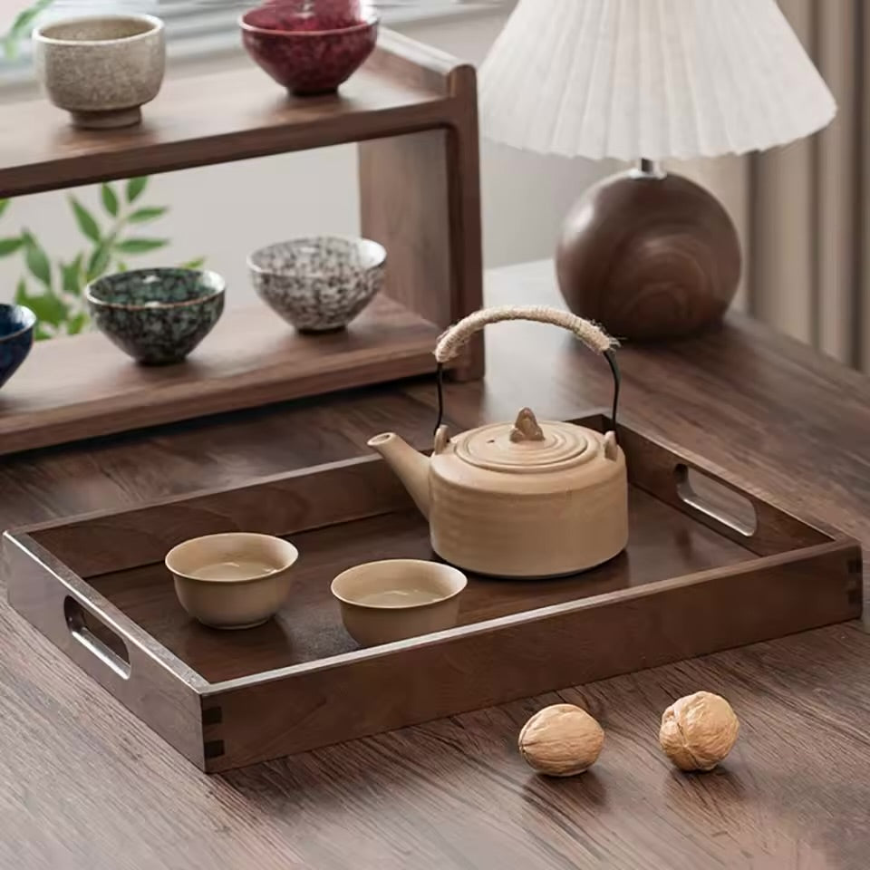 Retro Rectangular Storage Tray Black walnut color household Tea Tray Solid Wood Bamboo Storage Plate Home Kitchen